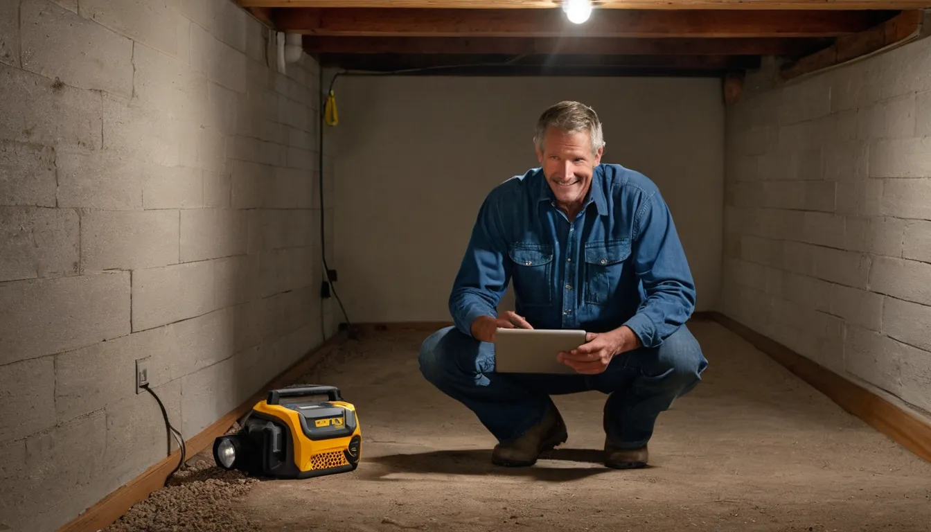 Termite provider inspecting a stone and block basement foundation in a California home